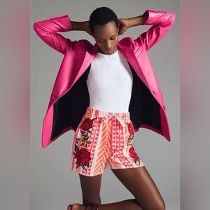 Farm Rio Embroidered Coral & Pink Striped Drawstring Shorts